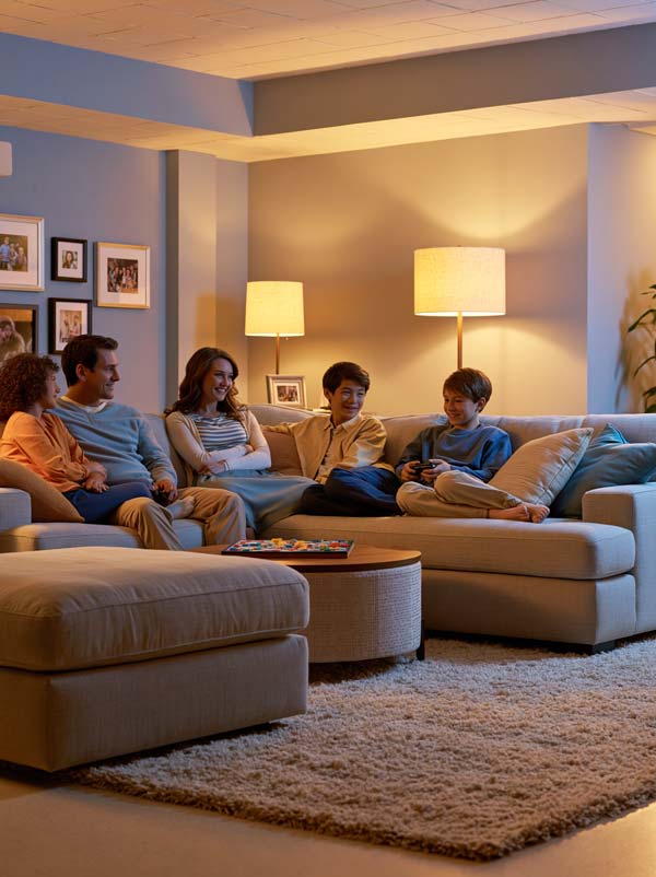 family room in the evening